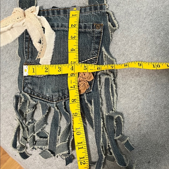 Boho Crossbody Denim Pouch Bag Shabby Cottagecore Pocket Fringe Fairy Festival - Picture 8 of 11